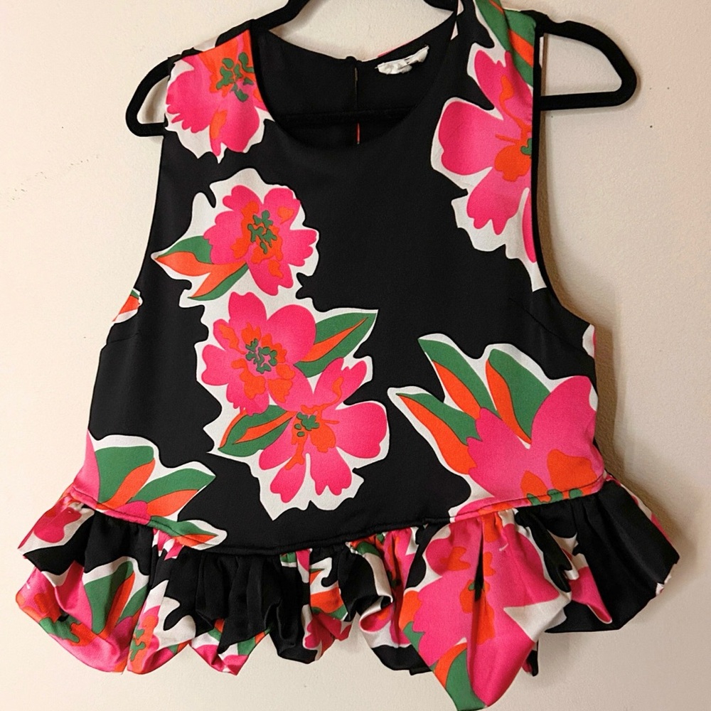 Floral Ruffle Hem Sleeveless Top